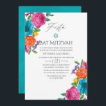 Convite Watercolor Floral Fiesta Bat Mitzvah<br><div class="desc">Watercolor floral fiesta bat mitzvah convida com tipografia de escrita manual e lavagem de cor d'água turquesa inversa projetada para ser rápida e facilmente personalizada de acordo com as especificações do seu evento.</div>