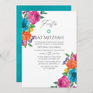 Convite Watercolor Floral Fiesta Bat Mitzvah