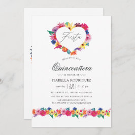 Convite Watercolor Floral Fiesta Quinceañera