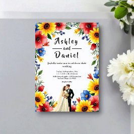 Convite Watercolor Floral Garden Couple Summer Wedding