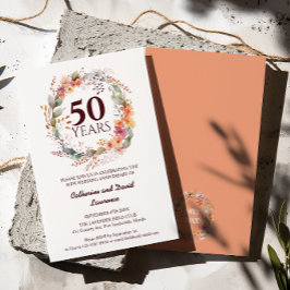 Convite Watercolor Floral Garland Coral rosa 50º Casamento