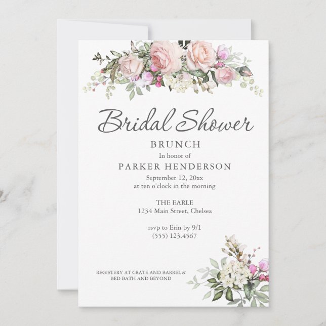 Convite Watercolor Floral Greenery Bridal Brunch (Frente)