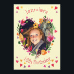 Convite Watercolor Floral Heart Wreath 18th Aniversário Fo<br><div class="desc">Os 18º convites planos para cartões com fotos de festa de aniversário para raparigas adolescentes que completam 18/18 anos de idade podem ser usados para qualquer aniversário de idade. A elegante, personalizada e colorida pintura de aquarela, corações florais, verso, adicione sua própria fotografia convidando modelo, com belas, modernas, contemporâneas, coloridas,...</div>