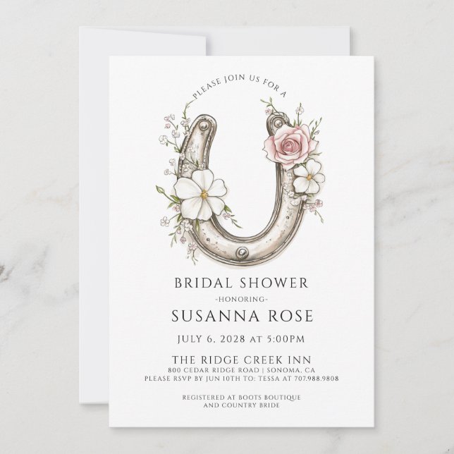 Convite Watercolor Floral Horseshoe Bridal Shower (Frente)
