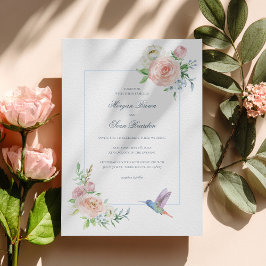 Convite Watercolor Floral Hummingbird Seersucker Wedding