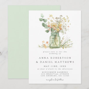 Convite Watercolor Floral Mason Jar Wedding