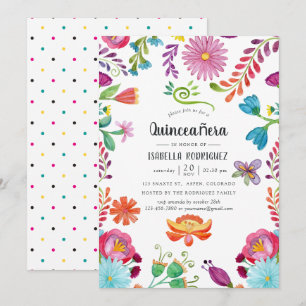 Convite Watercolor Floral Mexicano Fiesta Quinceañara