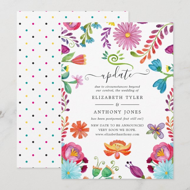 Convite Watercolor Floral Mexicano Fiesta Wedation Update (Frente/Verso)