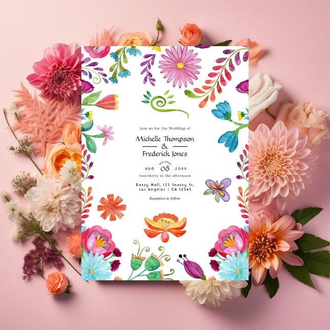 Convite Watercolor Floral Mexicano Fiesta Wedding (Criador carregado)