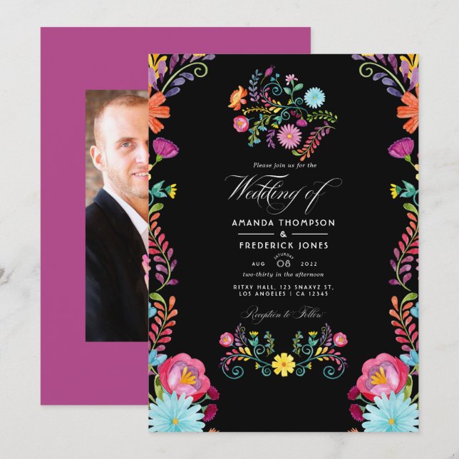 Convite Watercolor Floral Mexicano Fiesta Wedding Foto (Frente/Verso)