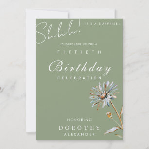 Convite Watercolor Floral Modern Elegant Surprise Birthday