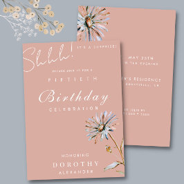 Convite Watercolor Floral Modern Elegant Surprise Birthday