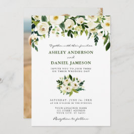 Convite Watercolor Floral Photo Wedding Green
