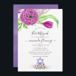 Convite Watercolor Floral Primavera Bat Mitzvah<br><div class="desc">Chamada de morcego mitzvah botânica com tipografia elegante de escrita manual. As flores apresentadas são ranúculus,  tulipas,  violetas e crocos com forte influência impressionista chinesa.</div>