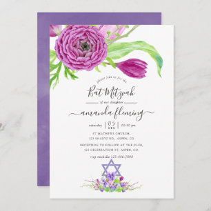 Convite Watercolor Floral Primavera Bat Mitzvah
