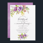 Convite Watercolor Floral Primavera Bat Mitzvah<br><div class="desc">Rosas de púrpura e de pêssego e peônias de morcego floral mitzvah convite com sotaques de coral,  ameixa e verde-salva.</div>