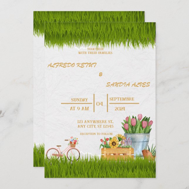 Convite Watercolor Floral Primavera Mountain Weding Invita (Frente/Verso)