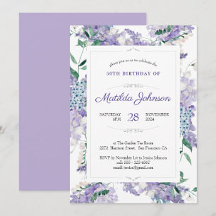 Convite Watercolor Floral Purple Wisteria 50º Aniversário