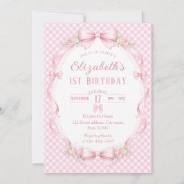 Convite  Watercolor Floral Ribbon Elizabeth's 1st Birthday