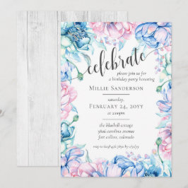 Convite Watercolor Floral & Russo Wood Farmhouse Aniversár