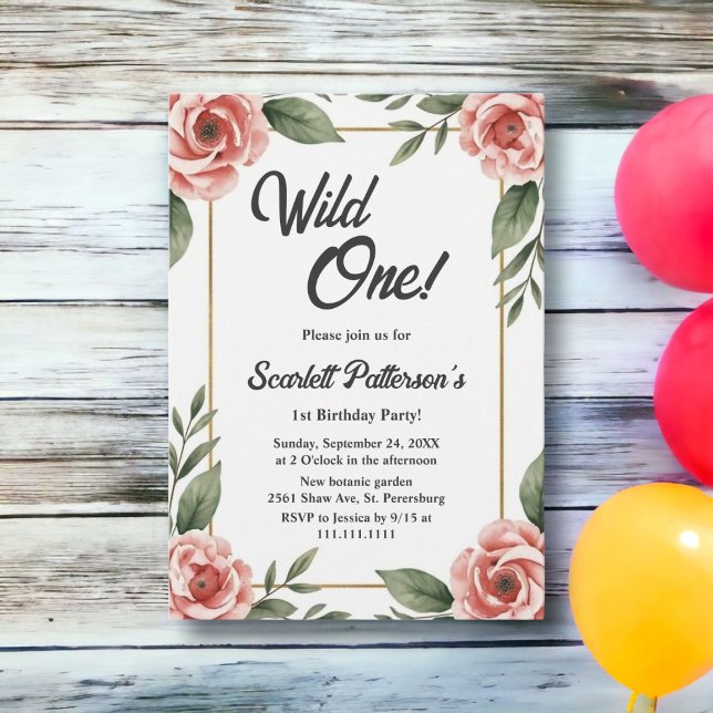 Convite Watercolor Floral Rustic Boho Wild Um Aniversário (Criador carregado)