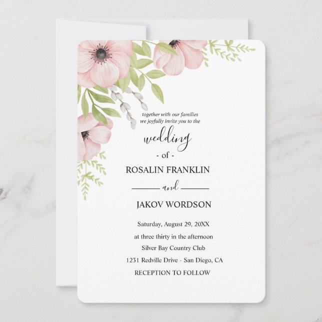 Convite watercolor floral rustic wedding  (Frente)