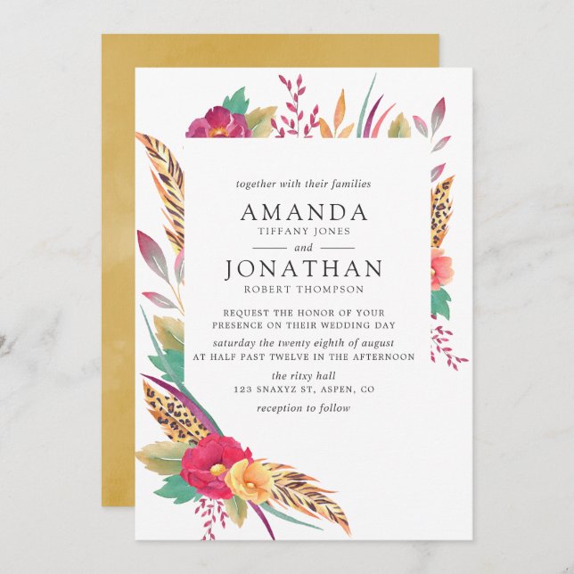 Convite Watercolor Floral Safari Wedding (Frente/Verso)