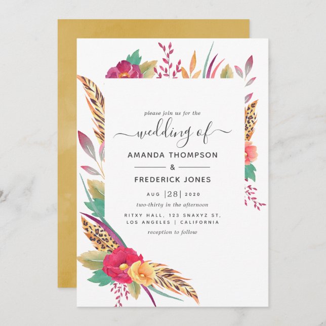 Convite Watercolor Floral Safari Wedding (Frente/Verso)