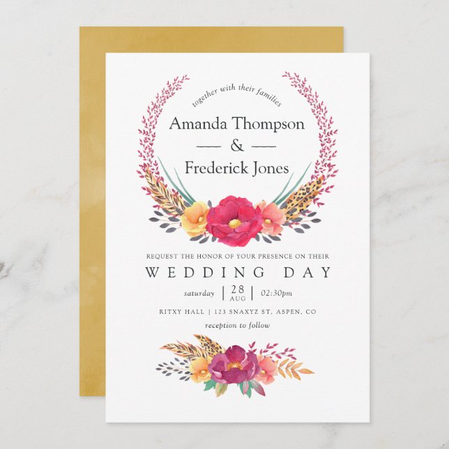 Convite Watercolor Floral Safari Wedding (Frente/Verso)