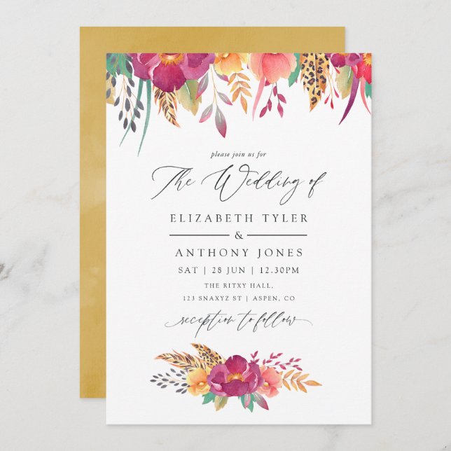 Convite Watercolor Floral Safari Wedding (Frente/Verso)
