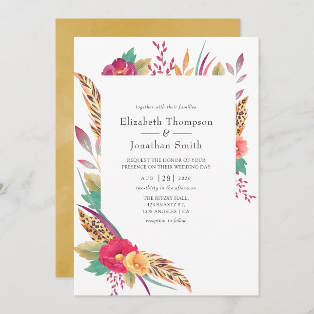 Convite Watercolor Floral Safari Wedding (Frente/Verso)