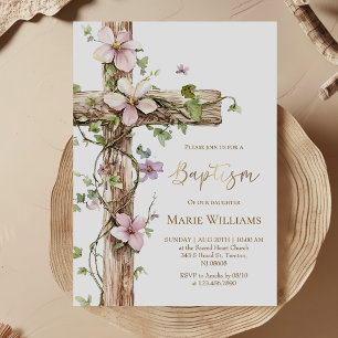 Convite Watercolor Floral Santa Cruz Baptism