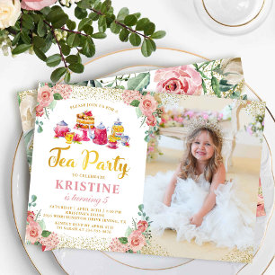 Convite Watercolor Floral Tea Party Girls Aniversário Fot