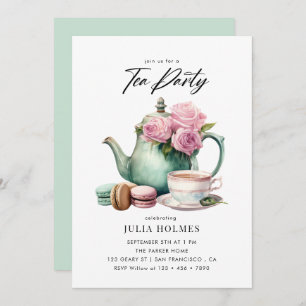 Convite Watercolor Floral Teacup Tea Party