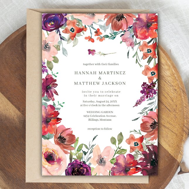 Convite Watercolor Floral Terracotta Boho Wedding (Criador carregado)