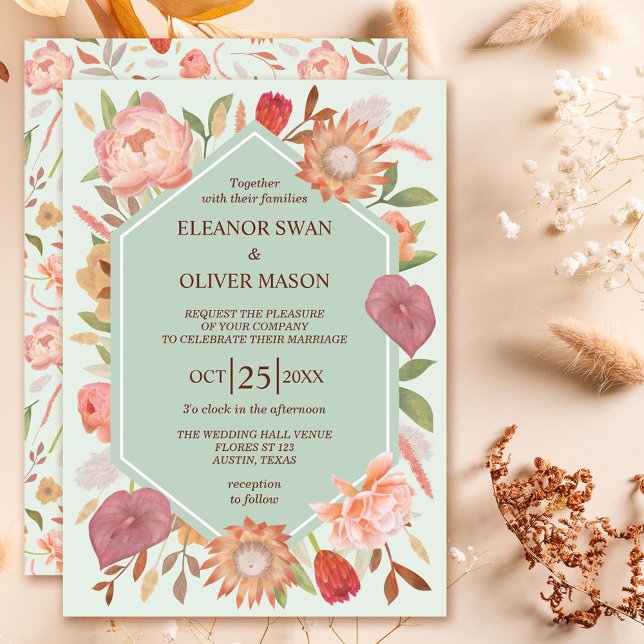 Convite Watercolor Floral Terracotta e Sage Boho Wedding (Watercolor Floral Terracotta and Sage Boho Wedding Invitation)