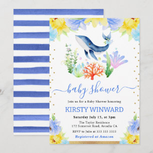 Convite Watercolor Floral Underwater Chá de fraldas De Bal