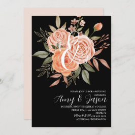 Convite Watercolor Floral Vintage Peach Rosa Casamento C
