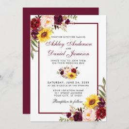 Convite Watercolor Floral Wedding Burgundy