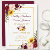Watercolor Floral Wedding Burgundy Dourado