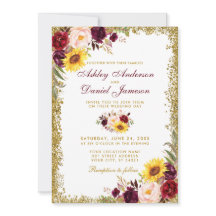 Watercolor Floral Wedding Burgundy Glitter Dourado