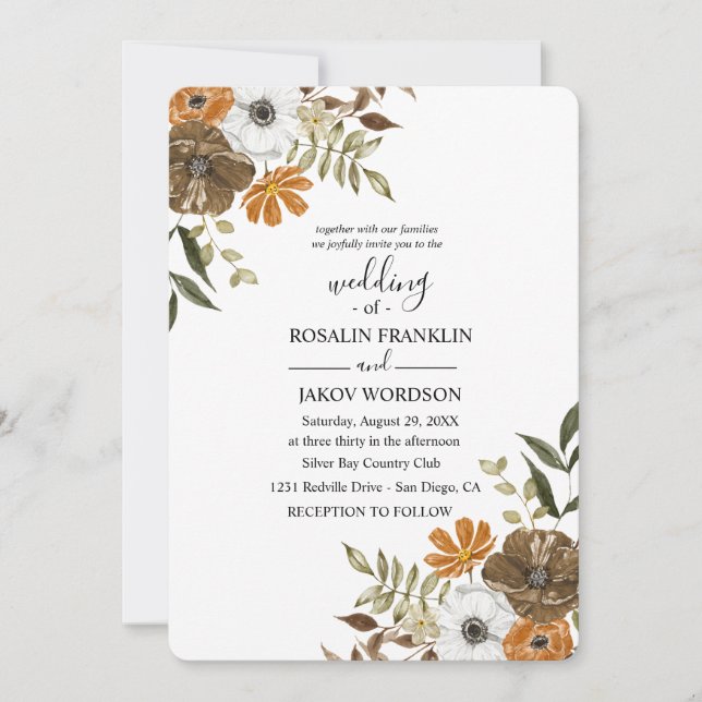 Convite watercolor floral wedding Invitation (Frente)
