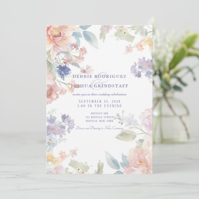 Convite Watercolor Floral Wedding Invitation  (Em pé/Frente)
