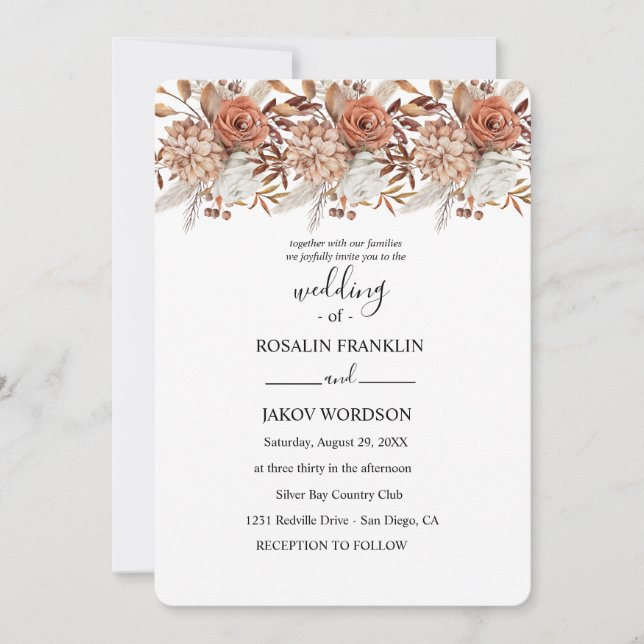 Convite watercolor floral wedding Invitation (Frente)