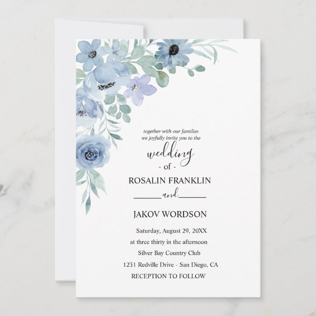 Convite watercolor floral wedding Invitation  (Frente)