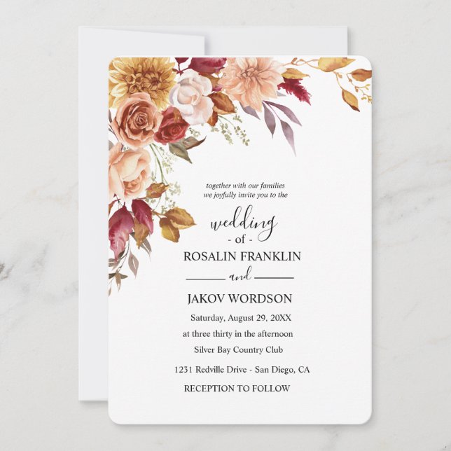 Convite watercolor floral wedding Invitation (Frente)
