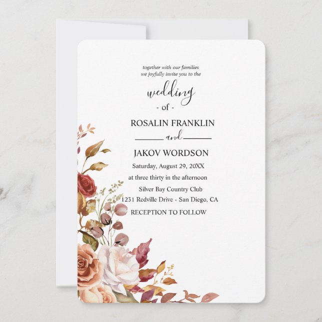 Convite watercolor floral wedding Invitation (Frente)