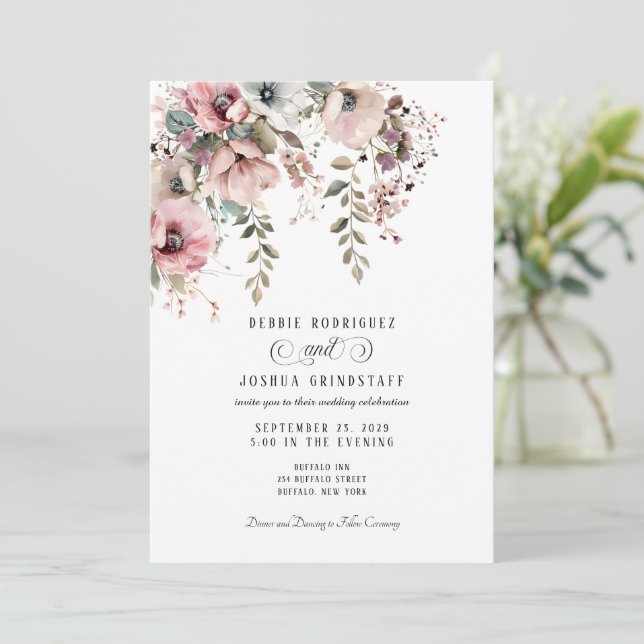 Convite Watercolor Floral Wedding Invitation  (Em pé/Frente)