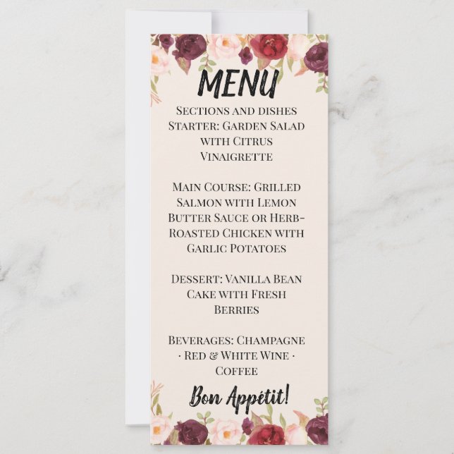 Convite Watercolor Floral Wedding Menu (Frente)