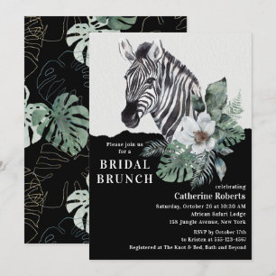 Convite Watercolor Floral Wild Zebra Bridal Brunch